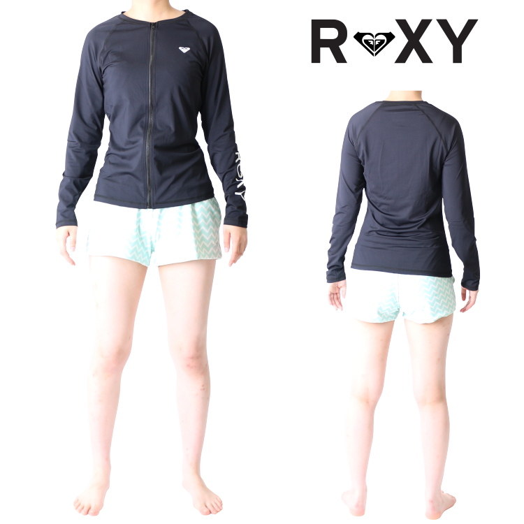 ROXY ブラック 長袖 ウエットスーツ Tシャツ WOMENS ラッシュガード ROXY 23 ロキシー 長袖タッパー ウエットスーツ フロントジップ